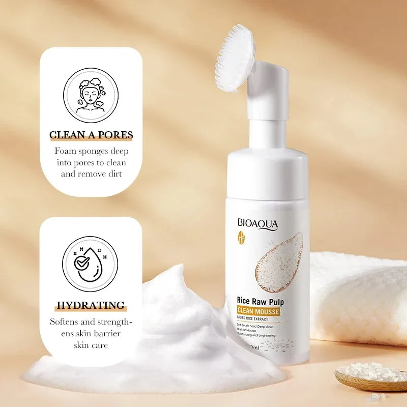 BIOAOUA Rice Puree Foaming Cleanser 120ml | Mousse & Brush Foaming Facial Cleanser Oasis Select A