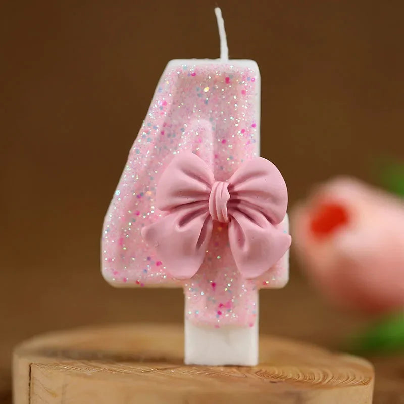 Cute Pink Bow 3D Number Cake Candles for Birthday Party Decorations Birthday Decoration Cake Decorating Tools Oasis Select 4