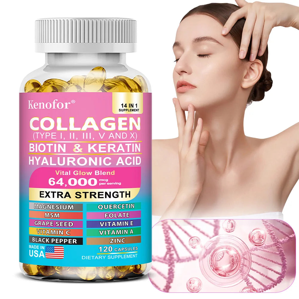 14 IN 1 Collagen Capsules - Biotin & Keratin Skin Care Product Booster Anti Aging Whitening Skin Nail and Hair Care Supplement Oasis Select