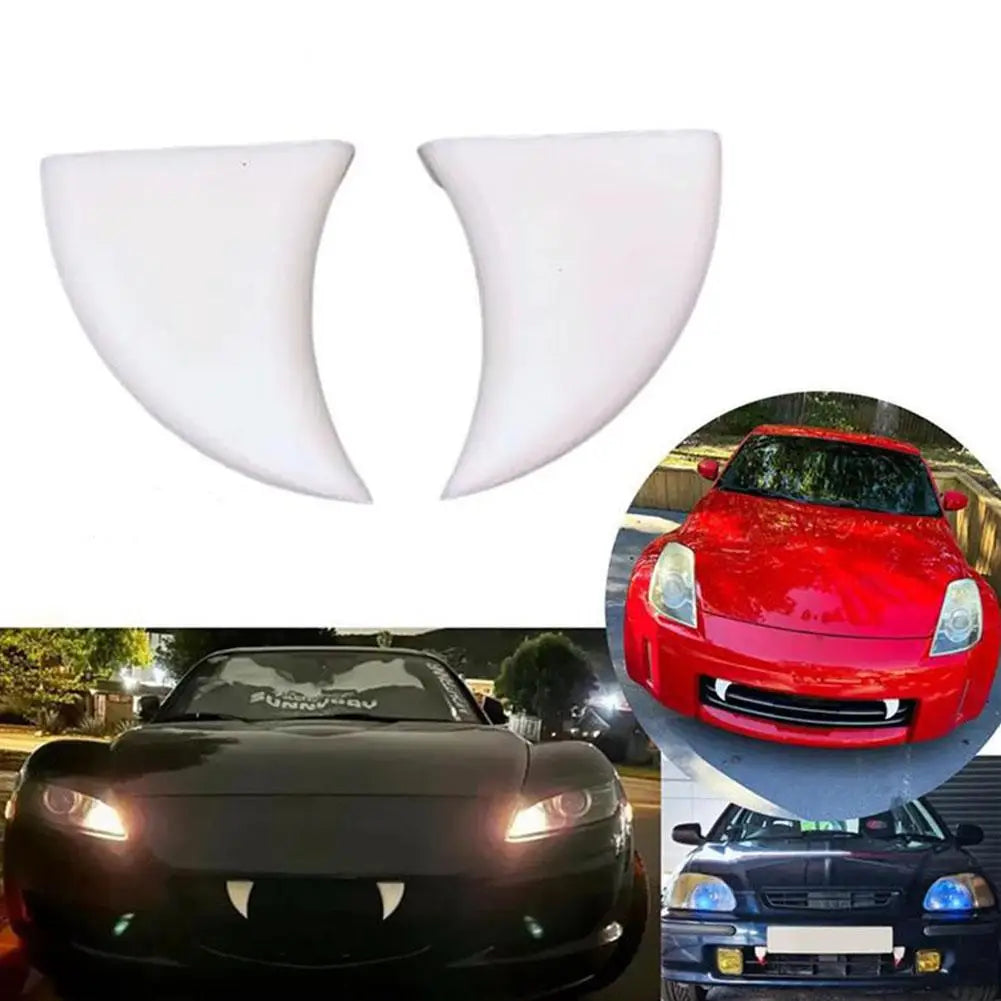 2pcs 3D Vampire Fangs Car Teeth Halloween Front Grille License Plate Decor Waterproof Devil Horns Auto Unique Styling Decor Oasis Select
