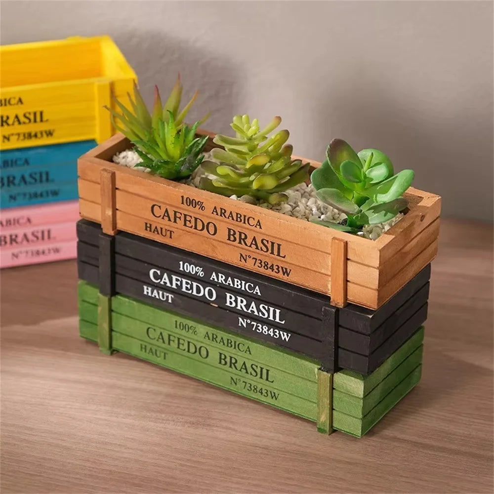 Retro Garden Plant Wooden Pot Rectangular Wooden Box for Succulent Moss Micro Landscape Decor Home Office Desk Sundries Storage Oasis Select