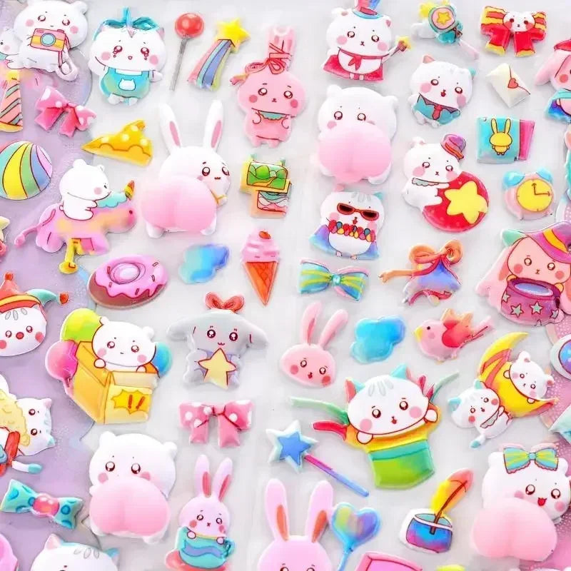 1Pcs Cartoon Animals Soft Puffy Butt 3D Stickers DIY Scrapbooking Journal Phone Case Decoration Sticker School Office Supplies Oasis Select
