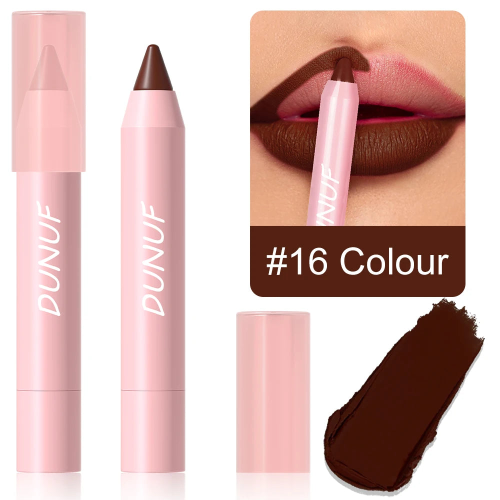 DUNUF 1 Pcs Matte Lip Liner Velvet Lip Gloss Waterproof Long-Lasting Easy to Color Music Festival Ready Lip Makeup for Lipstick Oasis Select 16 Full Size