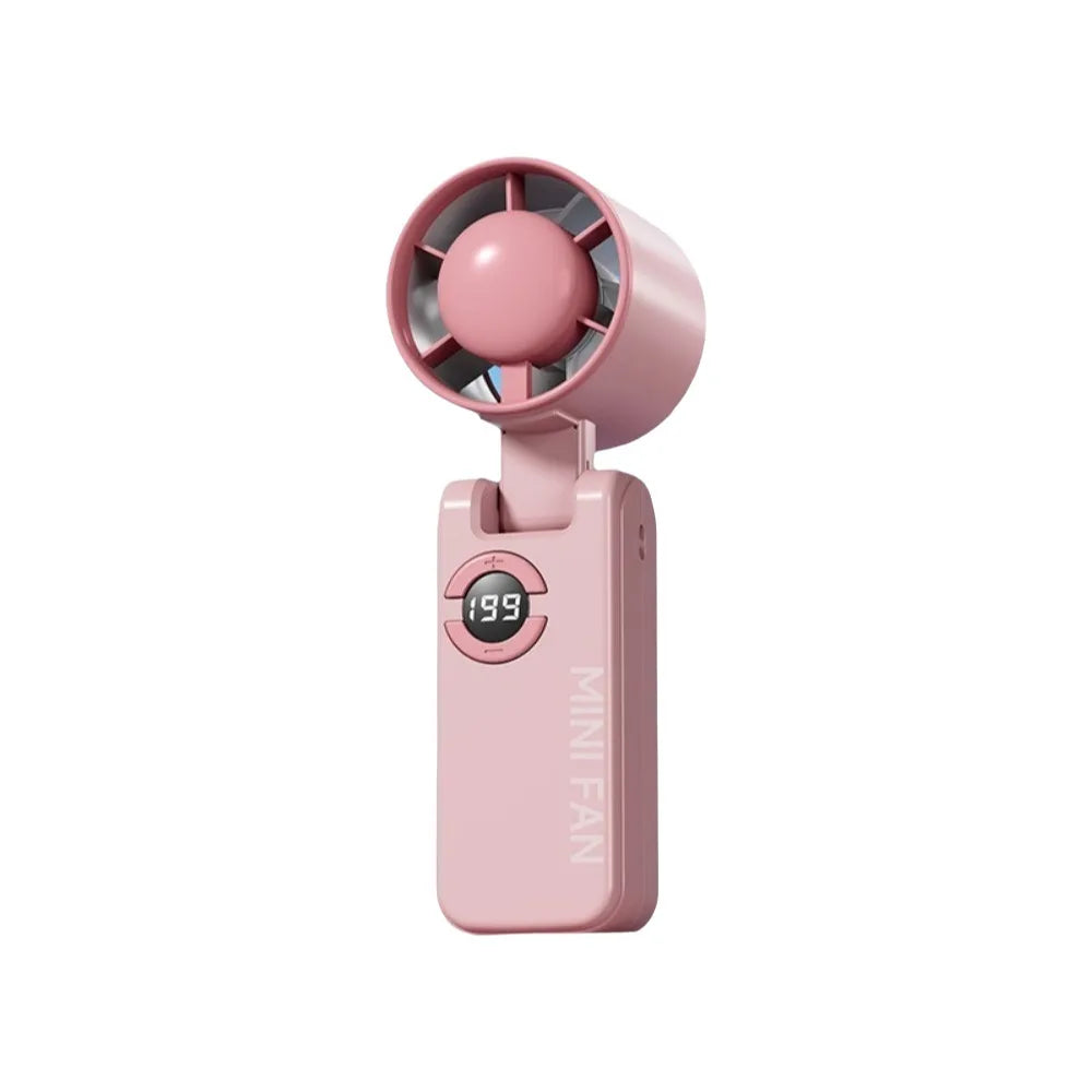 Mini 199 Gears Foldable Handheld Fan High-Speed Portable Turbo Fan Digital Display Adjustable Speed Cooling Fan Camping Oasis Select Pink