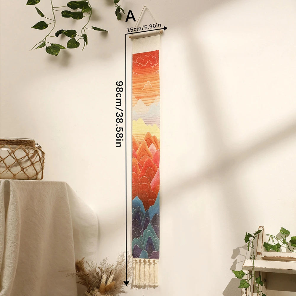 Handwoven Linen Vertical Fringe Tapestry Simple Studio Bedroom Living Room Background Wall Decoration Home Decor Oasis Select M01589