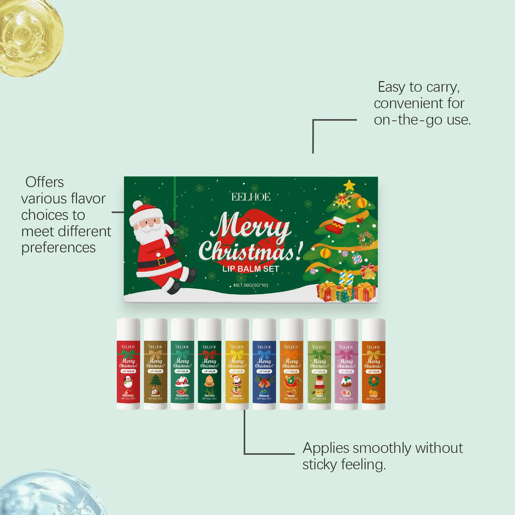 EELHOE 10-Pc Christmas Lip Balm Gift Set – Deep Moisturizing Lip Balm Gift Set Oasis Select
