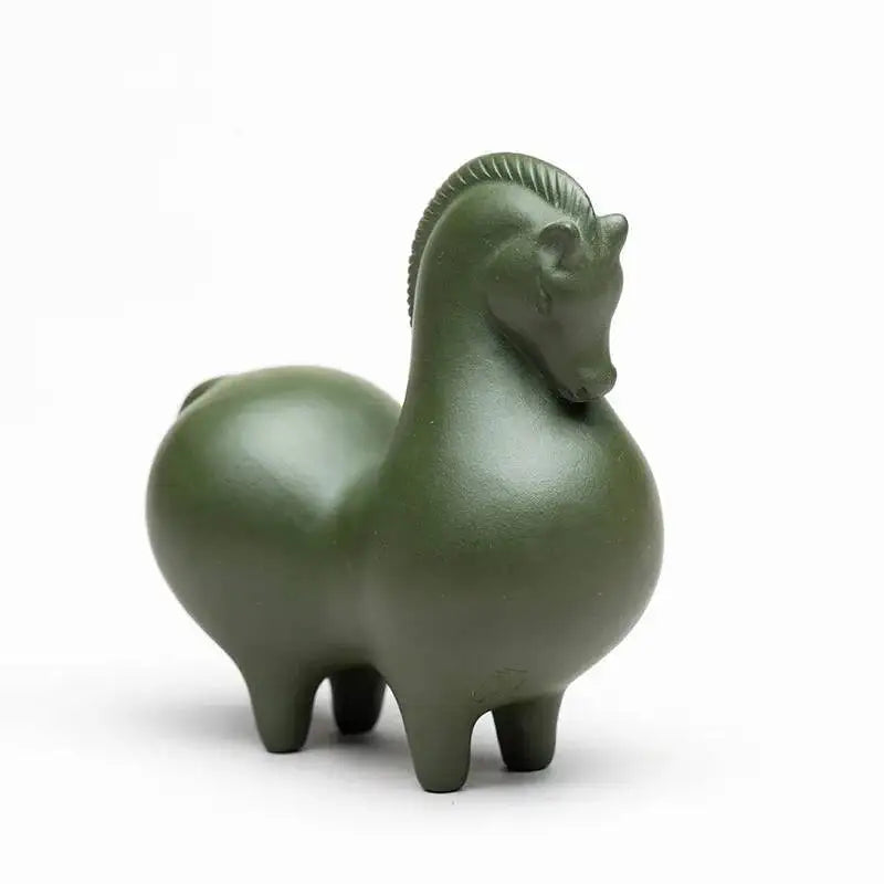 Purple Clay Tea Pet Horse Ornament Creative Tea Ceremony Green Clay Zodiac Tang Horse Tea Set Table Accessories Green Horse Oasis Select Horse head Down