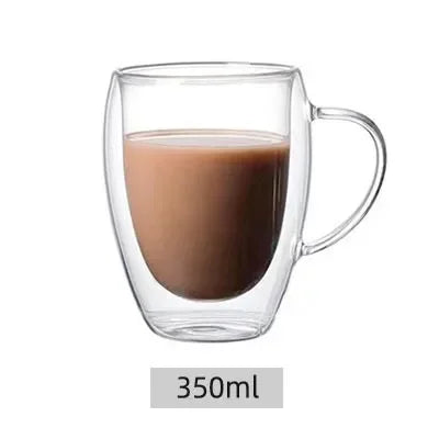 150-450ml Coffee Cup Double Wall Transparent Glass with Handle Double-layer Heat Insulation High Temperature Juice Milk Cup Oasis Select 350ml 301-400ml