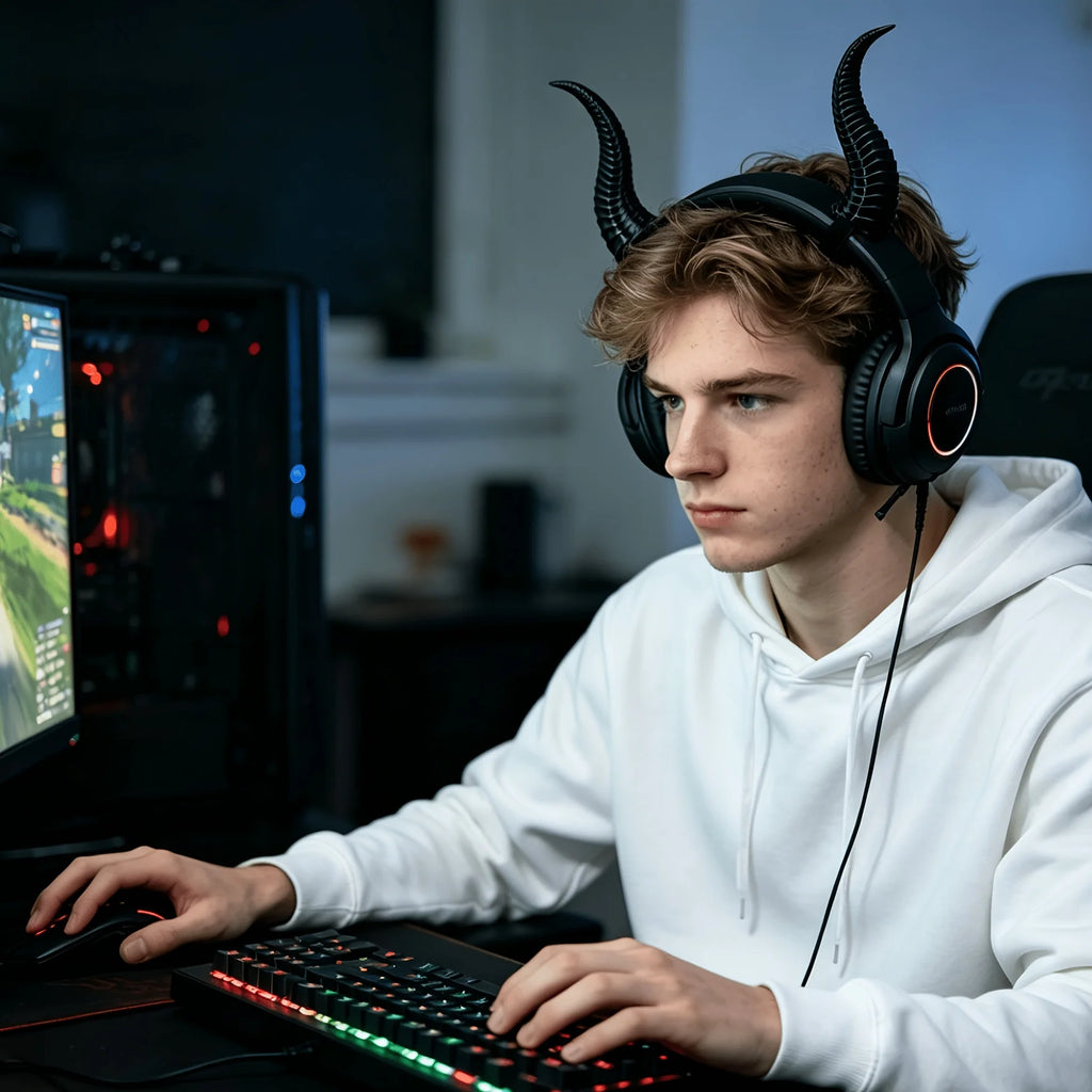 2Pcs Detachable 3D Devil Horns Headphone Decor Halloween Devil Costume Accessory Prop Easy Install No Battery Headset Ornament Oasis Select
