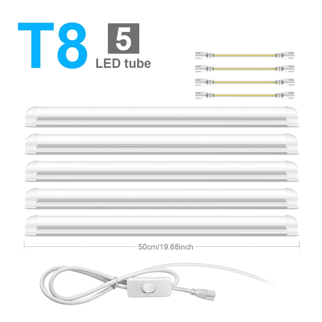 1-6pcs Led Bar Lights T5 15W/T8 25W Tube 50CM High Lumen Fluorescent Lamp For Shops, Hotels, Exhibition Halls Lighting 110V 220V Oasis Select 5x T8 Tube Warm White 100-130V US Plug