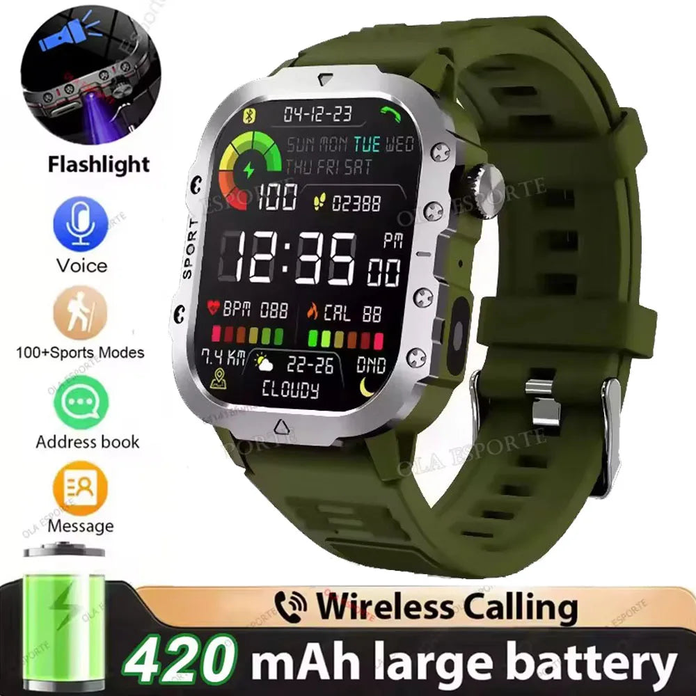 Military Smart Watch – GPS, Flashlight, Bluetooth Call, 3ATM