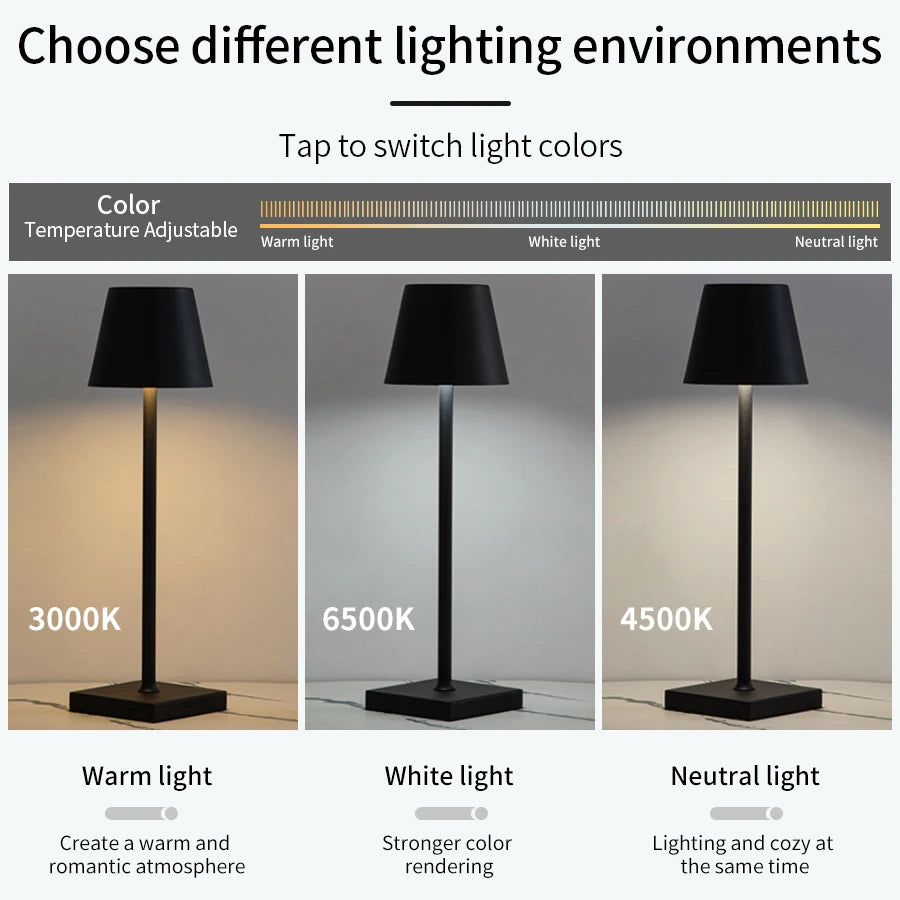 Rechargeable LED Table Lamp Touch Switch 3 Levels Dimmable Desk Lights Bar Club Dinner Creative Decorative Ambient Lighting Oasis Select