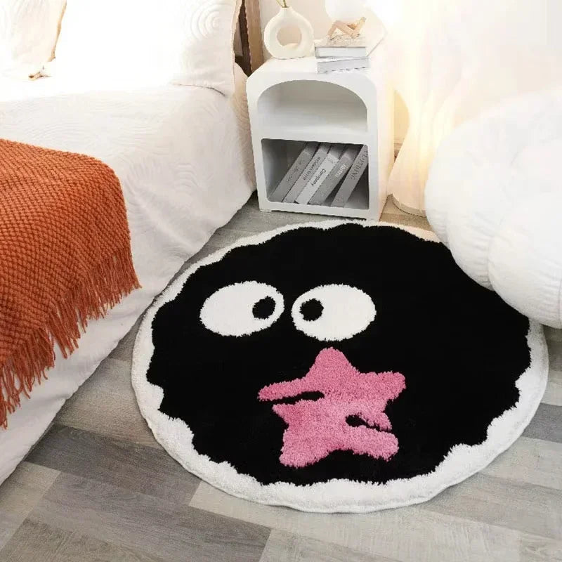 Cute Black Briquettes Carpet Soft Plush Shaggy Round Lounge Rug Anti-Slip Cartoon Style Cozy Living Room Home Decor Rugbriquette Oasis Select pink 80x80cm