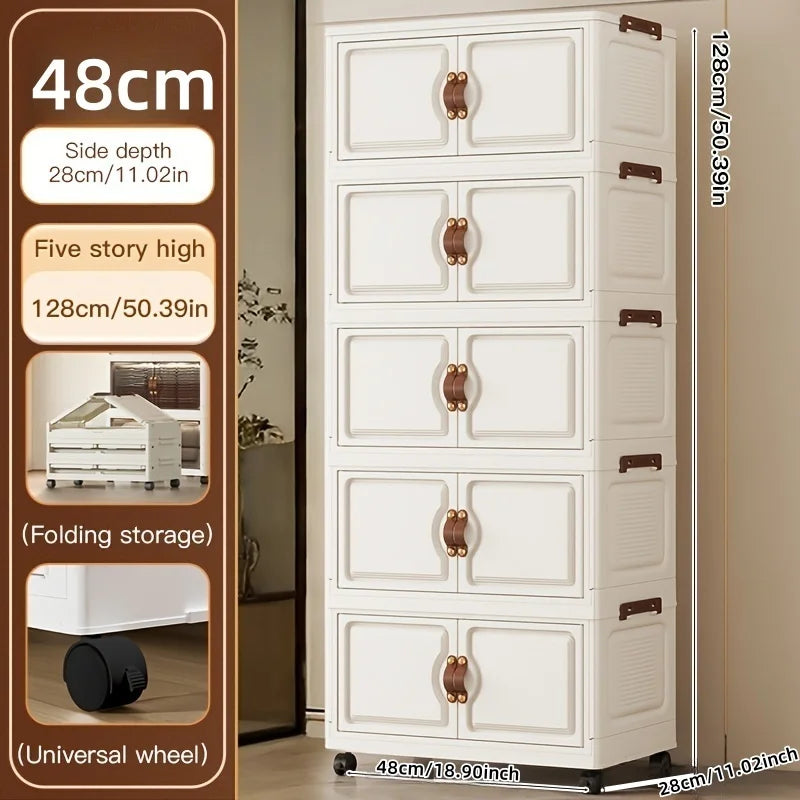 48cm Wide Foldable Storage Cabinet with Rolling Wheels,3-6 Tier White/Black, for Bathroom/Bedroom/Living Room Organization Oasis Select 5 Layers-White