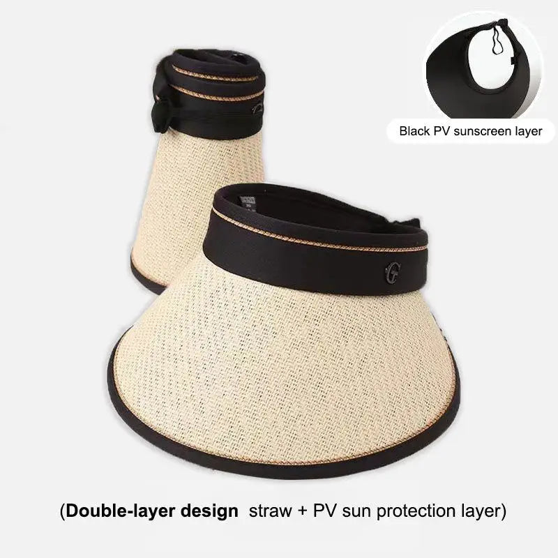 Foldable Empty Top Straw Sun Visor Hat Women Girls UV Protection Casual Beach Sunshade Outdoor Cap Oasis Select A5