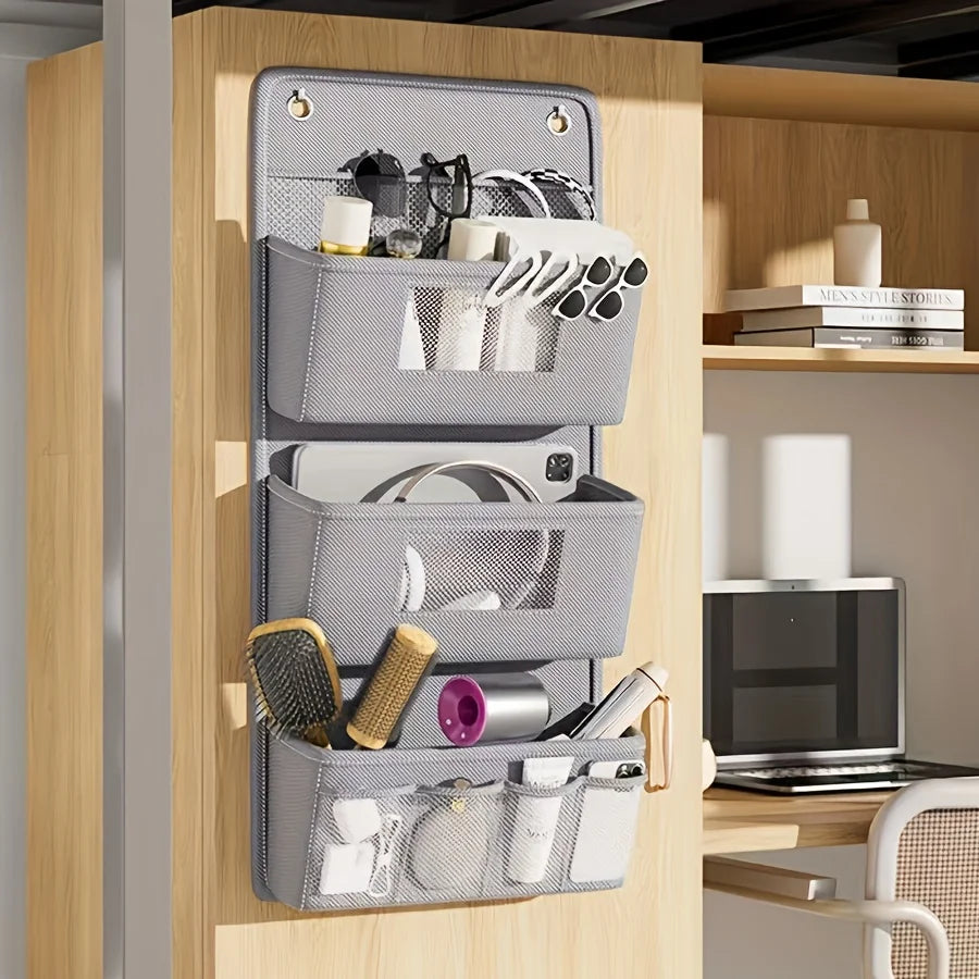 Versatile Gray Wall-Mounted Storage Organizer Multi-Compartment Fabric Hanging Bag with Viewing Window Hooks for Office, Closet Oasis Select