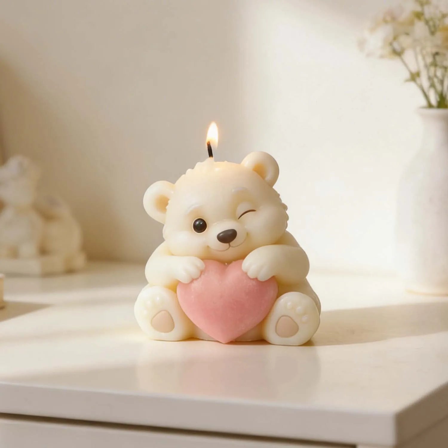 3D Bear Holding Heart Silicone Mold Cute Cartoon Animal Candle Soap Resin Craft Mould DIY Valentine's Day Gift Making Tool Oasis Select