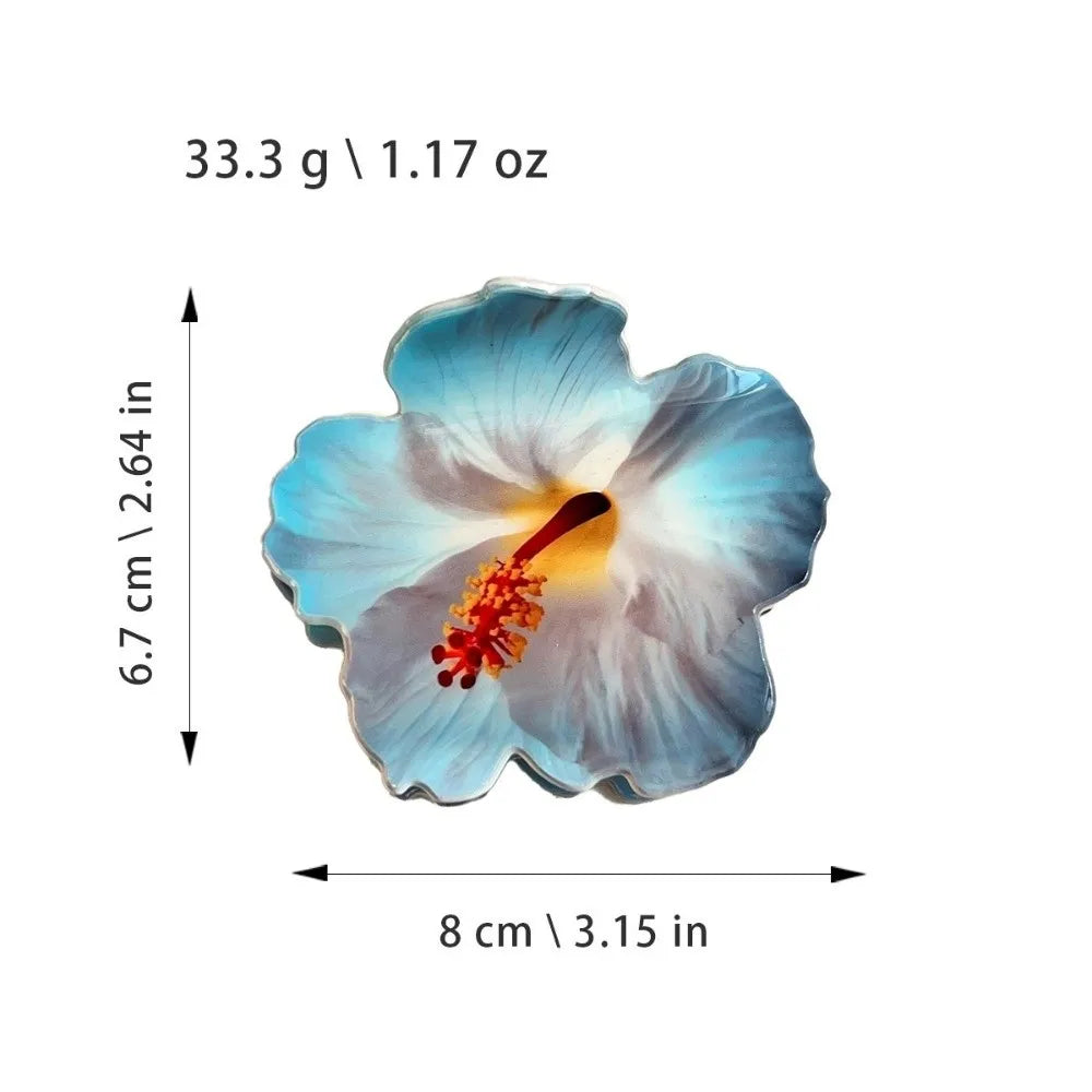 Double-sided Printing Hibiscus Flower Hair Claw Exquisite Design Lifelike Flowers Acrylic Claw Clip Romantic Style Oasis Select