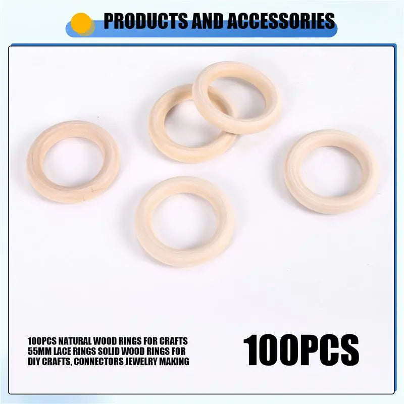 LIKE WISH 100PCS Natural Wood Rings For Crafts 55Mm Lace Rings Solid Wood Rings For DIY Crafts, Connectors Jewelry Making Oasis Select