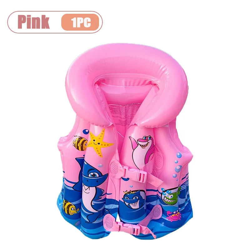 1-5PCS Thickened Kids Life Jacket Inflatable Swim Vest Toddler Floatie PVC Swimming Buoyancy Aid for Pool Beach Oasis Select Pink-1PC XL