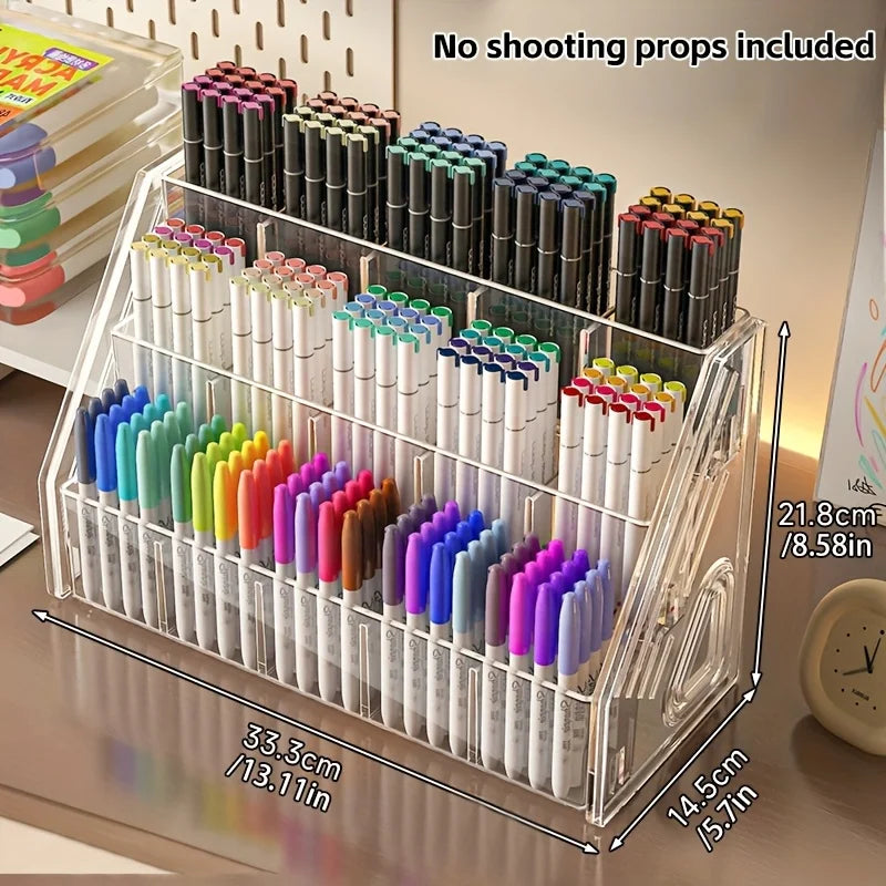 Large Capacity Acrylic Marker Holder Pen Storage Box Desktop Organizer with Compartments for Paintbrushes Pencils Art Supplies Oasis Select 3 floor