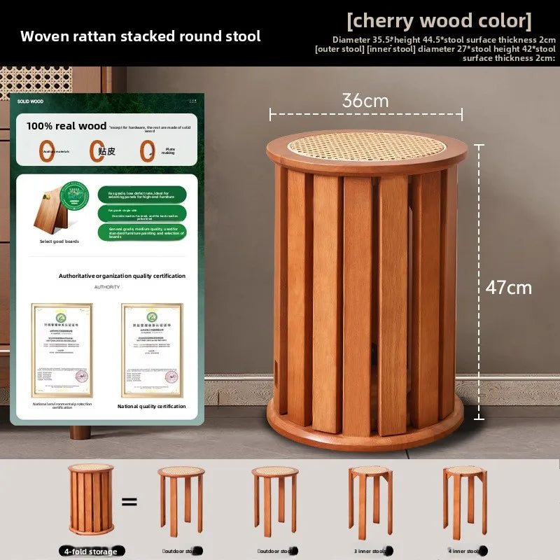 Household stools can be stacked solid wood round stools stacked low stools with pulleys wooden stools sturdy and durable Oasis Select Sakura-4D