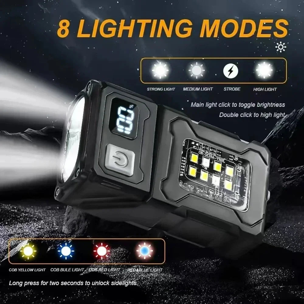 Portable Mini Work Light Pocket Small Type-C USB Rechargeable Flashlight with Magnet Clip 8 Modes Red/Yellow/Blue/White Light Oasis Select