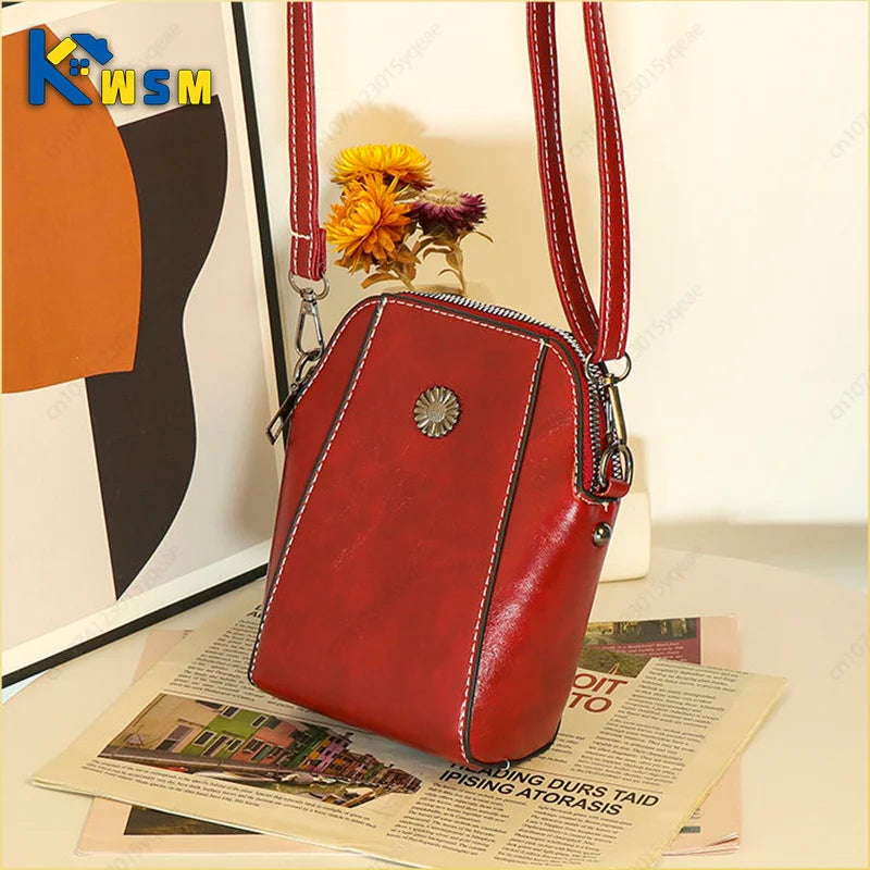 Single Shoulder Crossbody Bag Female Fashion Temperament Leather Women's Bag Vertical Mobile Phone Bag Crossbody Mini Small Bag Oasis Select