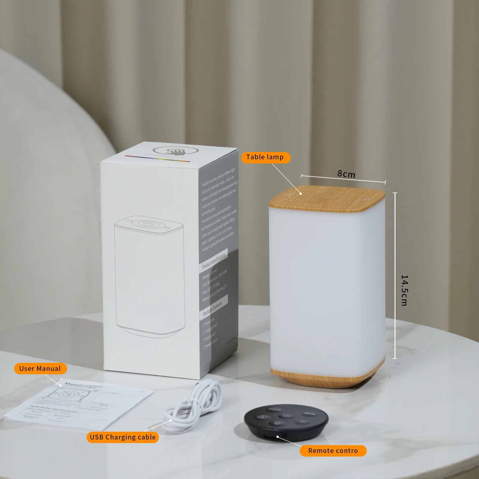 USB Rechargeable Touch Table Lamp RGB Color Changing Night Light with Remote Control Bedside Table Lamp for Bedroom Living Room Oasis Select Wood Grain