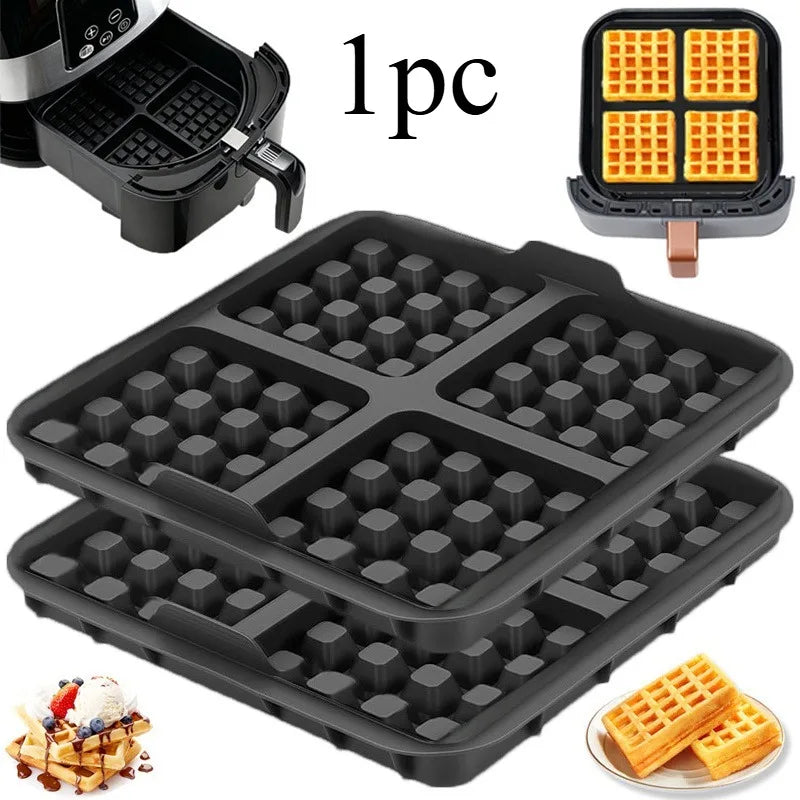Square Waffle Maker Mold for Air Fryer, Non-Stick Baking Tray Compatible with 4-7QT,for Belgian Waffles,Pancakes,Dishwasher Safe Oasis Select black