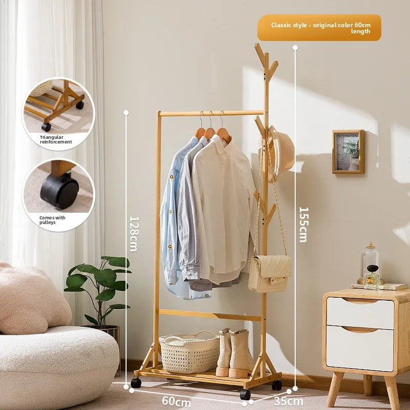 Simple coat rack Hanging hanger Floor to ceiling Living room Bedroom hanger Children's creative solid wooden clothes rack Oasis Select JD primary 60