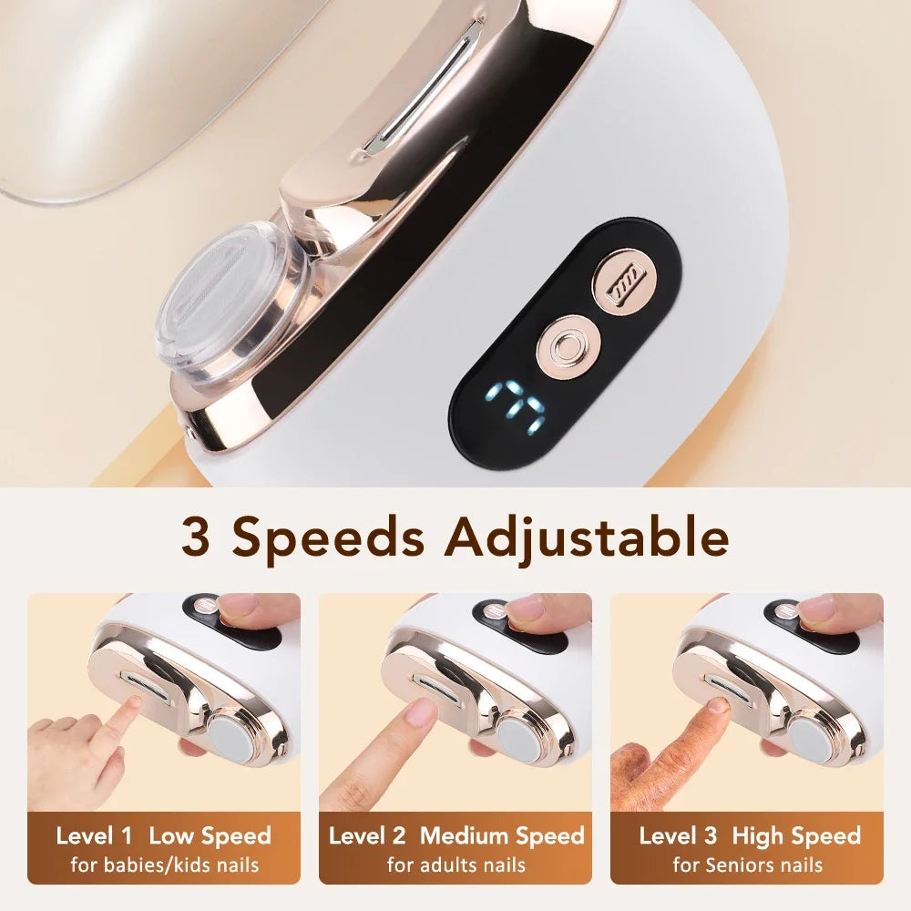 2-in-1 Electric Nail Clipper & Polisher | 3-Speed LED Trimmer