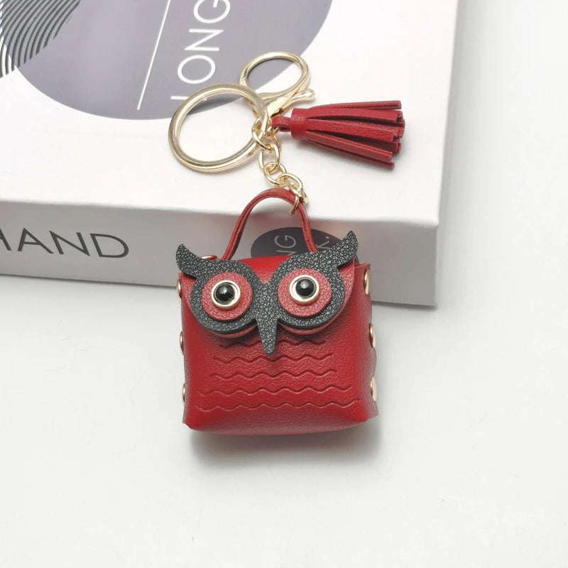 SXH 1PC Cute Key Bag Owl Coin Purse Mini School Bag Car Key Chain Pendant Lady Wallet Leather Coin Purses Coin Purse Keychain Oasis Select G