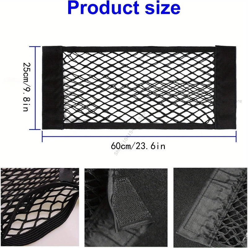 Car Seat Back Organizer Trunk Net Mesh Pocket Elastic String Net Magic Sticker Universal Portable Storage Bag Car Accessories Oasis Select