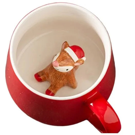 Ceramic Water Cup Santa Claus Snowman Red Festive Mug with Lid Spoon Christmas Tree Reindeer Cup Christmas Gift Oasis Select squirrel 301-400ml