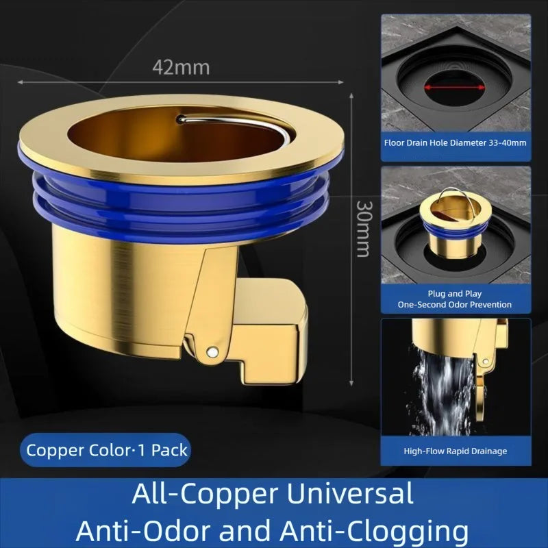 Toilet Shower Copper Floor Drain Core Anti Odor and Insect Repellent Device Springboard Self Sealing Core Bathroom Accessories Oasis Select Coppery
