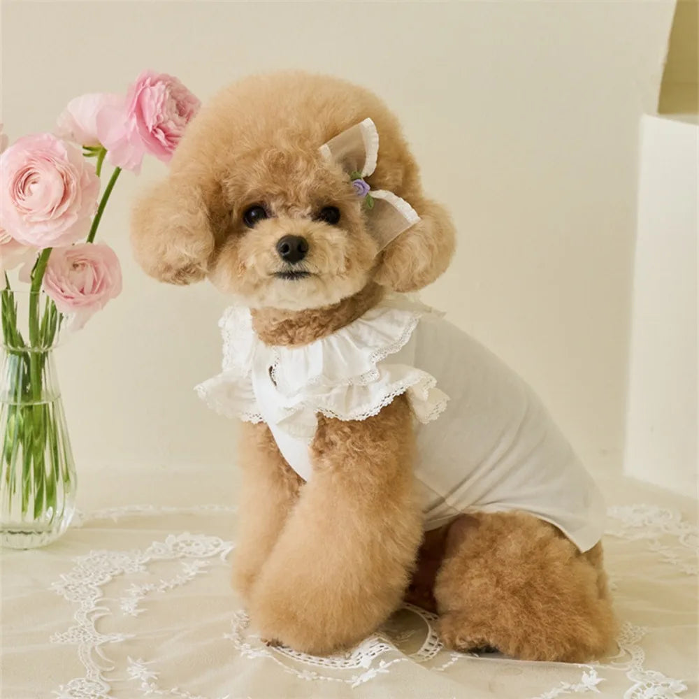 Comfortable Cute Rose Flower Dog Dress Soft Breathable Pet Summer Clothes Thin Design Dog Vest Puppy Oasis Select White L
