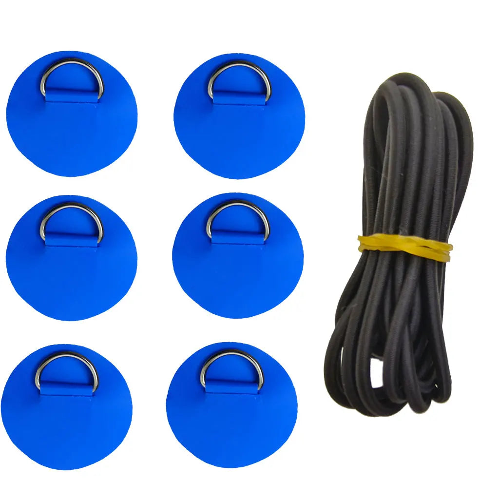 6.5CM D-Ring Patch for Inflatable Boat Kayak Dinghy SUP D-Ring PVC Patch Stand-Up Paddleboard Canoe Rafting Rope Ring Patch Oasis Select 6 Blue 3M Rope