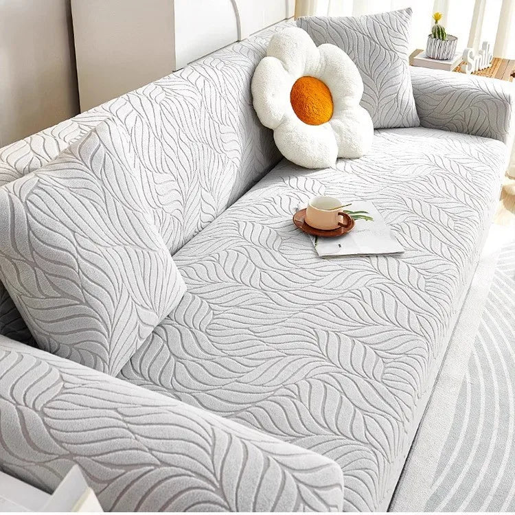 New One-piece Jacquard Velvet Fully Covered Sofa Cover All-season Cat Scratch-resistant Sofa Cover Oasis Select 3 people 190-230cm Light gray