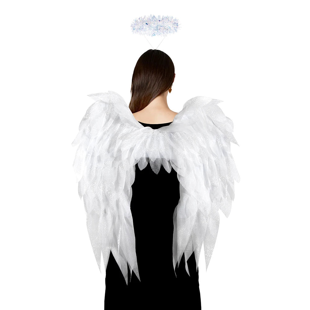 White/Black Angel Wing Real Feather Fairy Wing Dance Party Christmas Masquerade Carnival Cosplay Costume Oasis Select