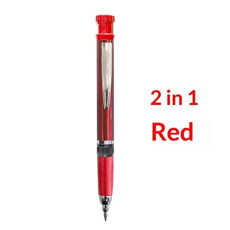2.8mm 2-in-1 Woodworking Mechanical Pencil With Lead And Built-in Sharpener For Deep Hole Carpenter Marking Pencils Tool Oasis Select red pen