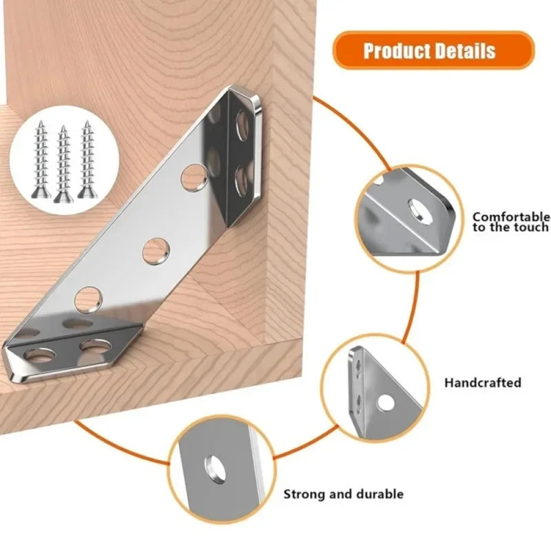 10-20pcs Stainless Steel Angle Corner Brackets Universal Furniture Corner Connector Brace Joint Fastener Bedframe Cabinet Drawer Oasis Select