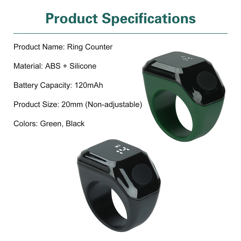 Digital Ring Counter Bluetooth APP Control OLED Display Silent Touch Type-C Rechargeable Muslims Zikr Ring Prayer Finger Counter Oasis Select