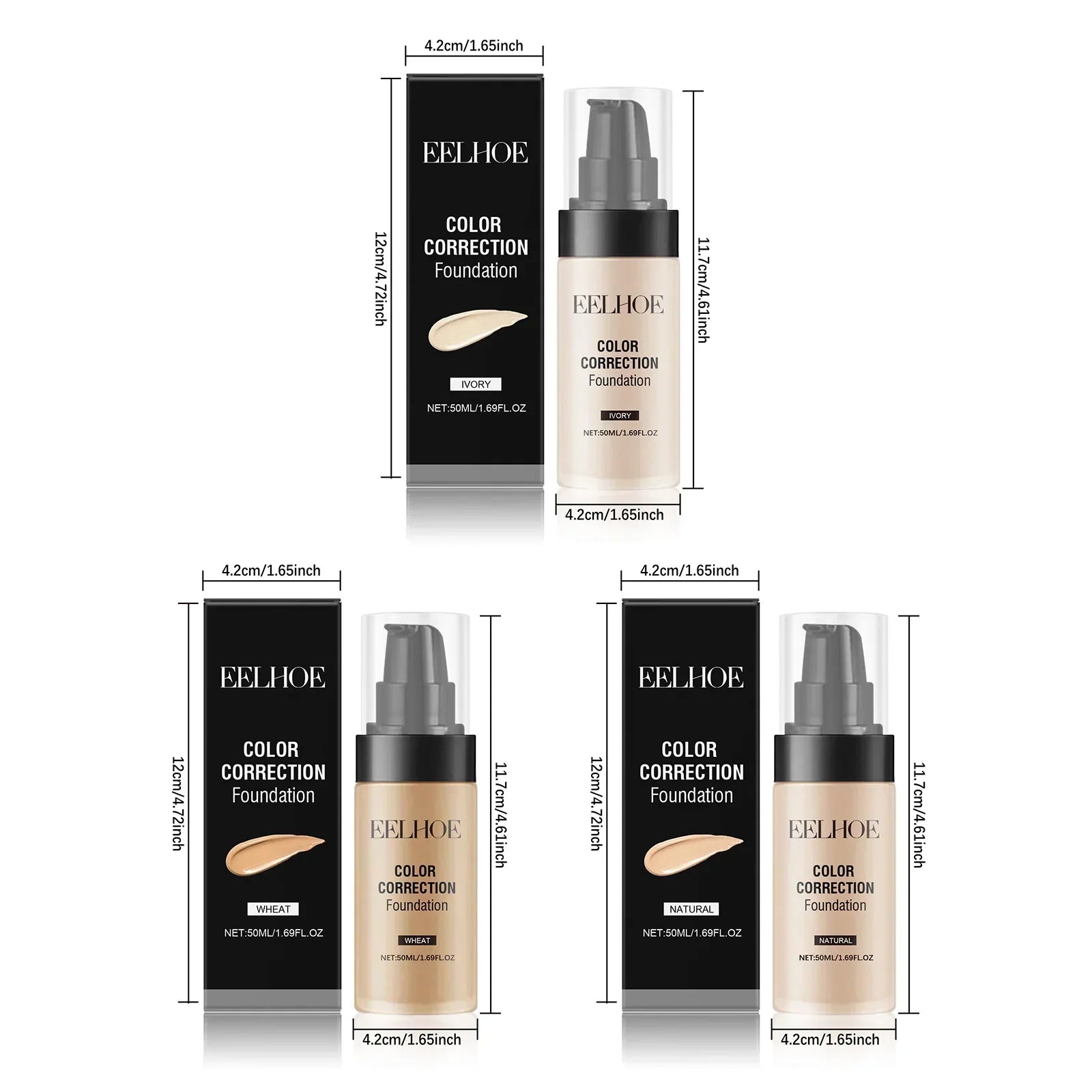 Eelhoe CC Cream Foundation 50ml – Matte Full Coverage BB Cream Liquid Foundation Oasis Select