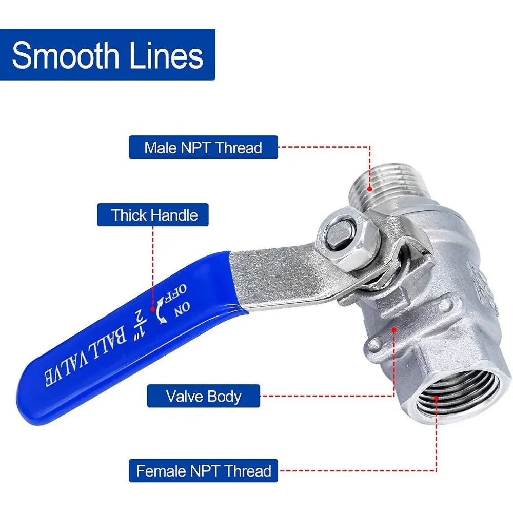 High Pressure Resistant 304 Stainless Steel Ball Valve 1/2" Female x Male Water Valve 1000 WOG Silver Shut-Off Switch Water Oasis Select
