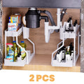 Space-Saving Organizer shelf 2-Tier Pull-Out Storage Organizer Durable Large Capacity Drawer for Kitchen and Bathroom Essentials Oasis Select White-2 ties-2 Pack