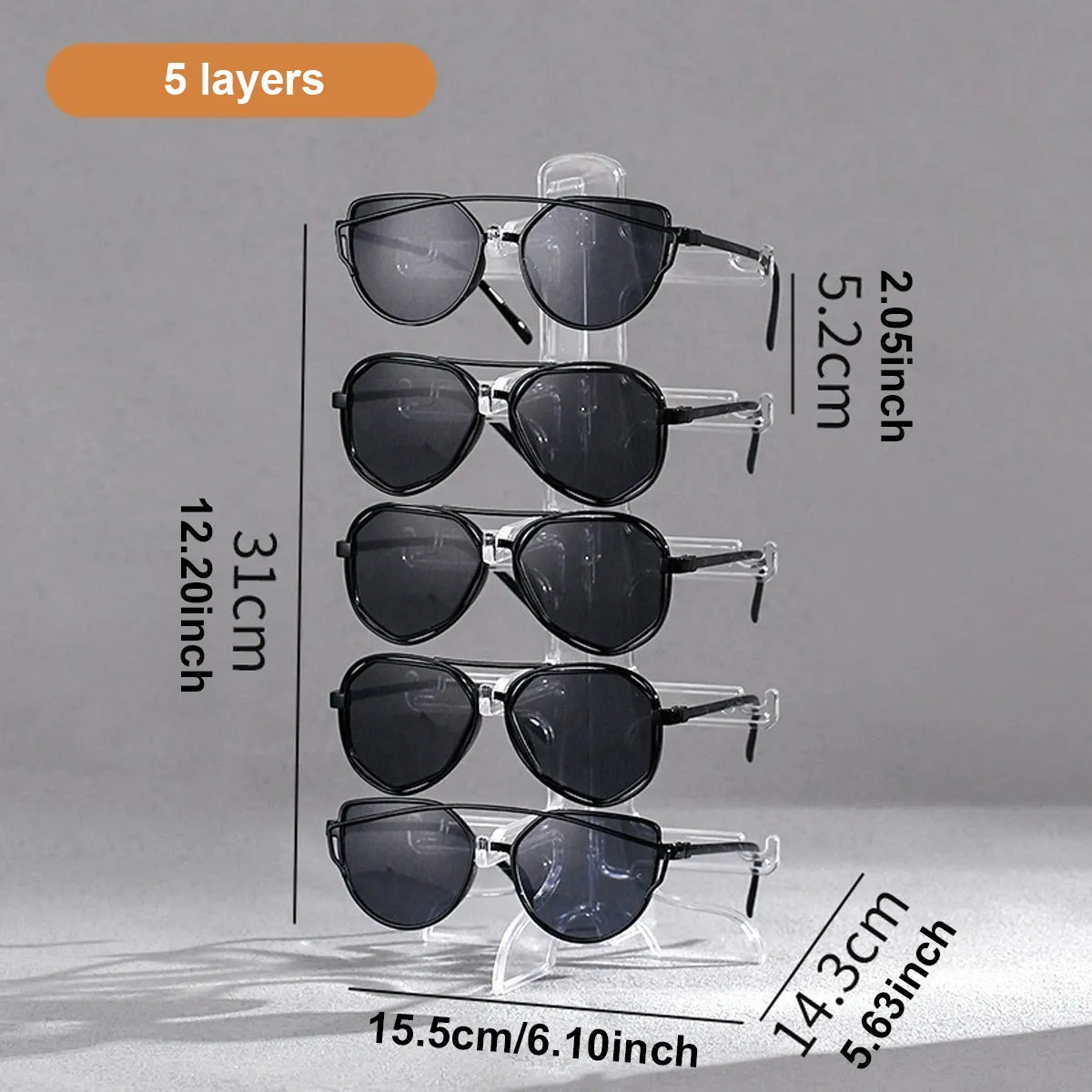1pc Transparent multi-layer eyeglass frame, sunglasses display frame, desktop storage frame, minimalist storage frame Oasis Select 5 layers