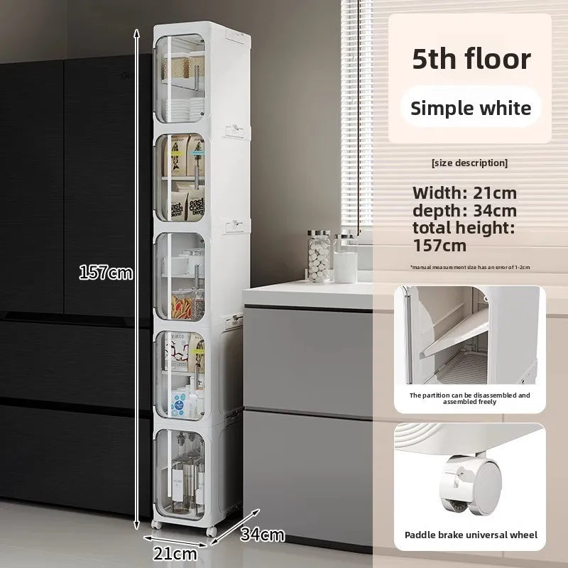 Multi-functional Crack rack kitchen locker refrigerator very narrow 21cm wide storage cabinet bathroom trolley Oasis Select White-5