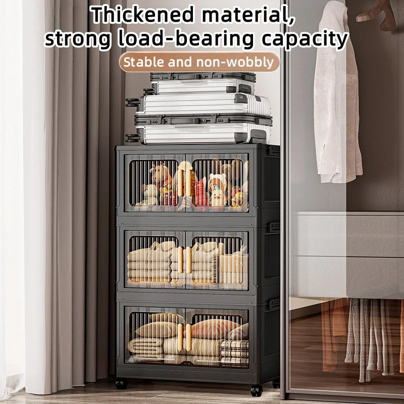 Foldable Clear Double-Door Storage Cabinet Large Space-Saving Mobile Organizer Dustproof Moisture-Proof for Kitchen Living Room Oasis Select