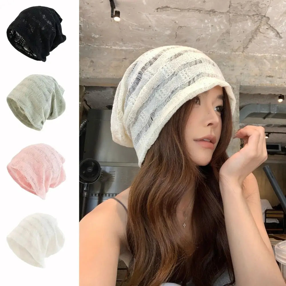 Fashion Korean Style Pullover Hat Thin Breathable Beanies Hat Hollow Design Pullover Style Sunscreen Cap Spring Summer Oasis Select